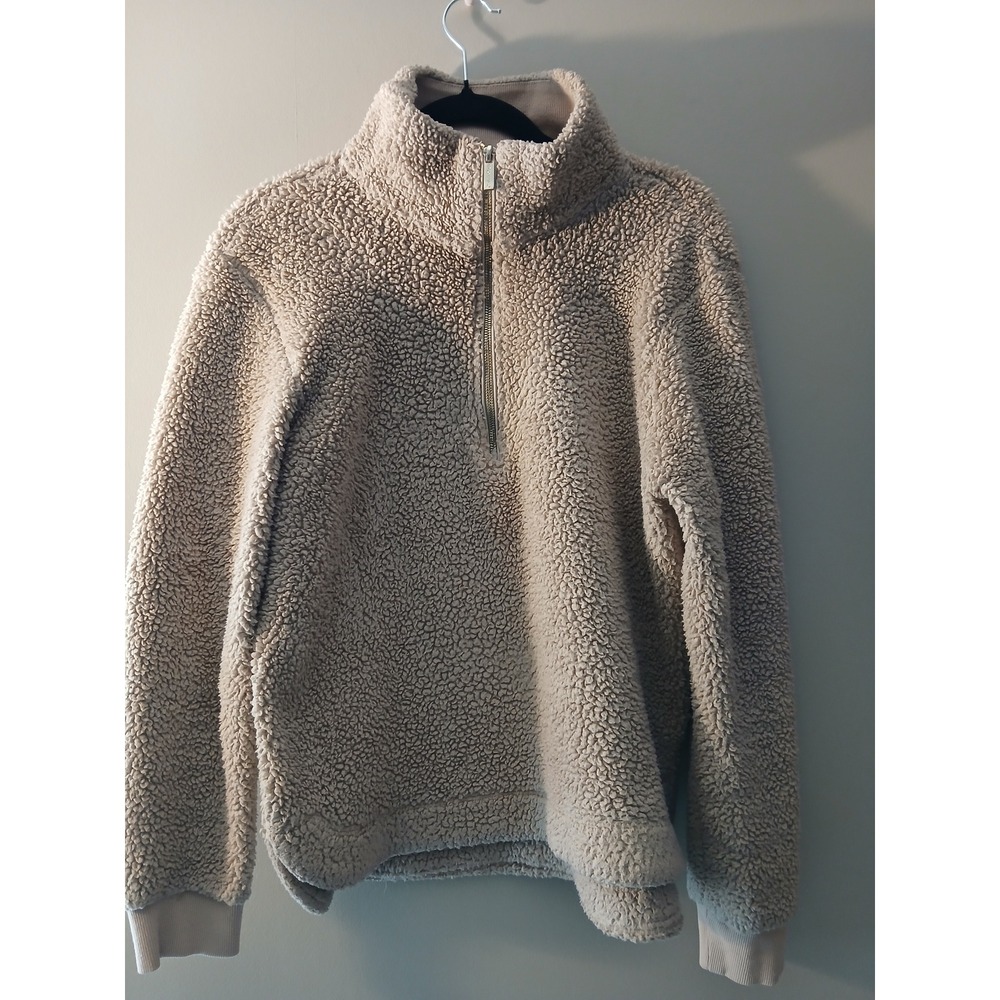 Calvin‎ Klein Sherpa Fleece Half Zip Pullover Cozy Tan Women's M